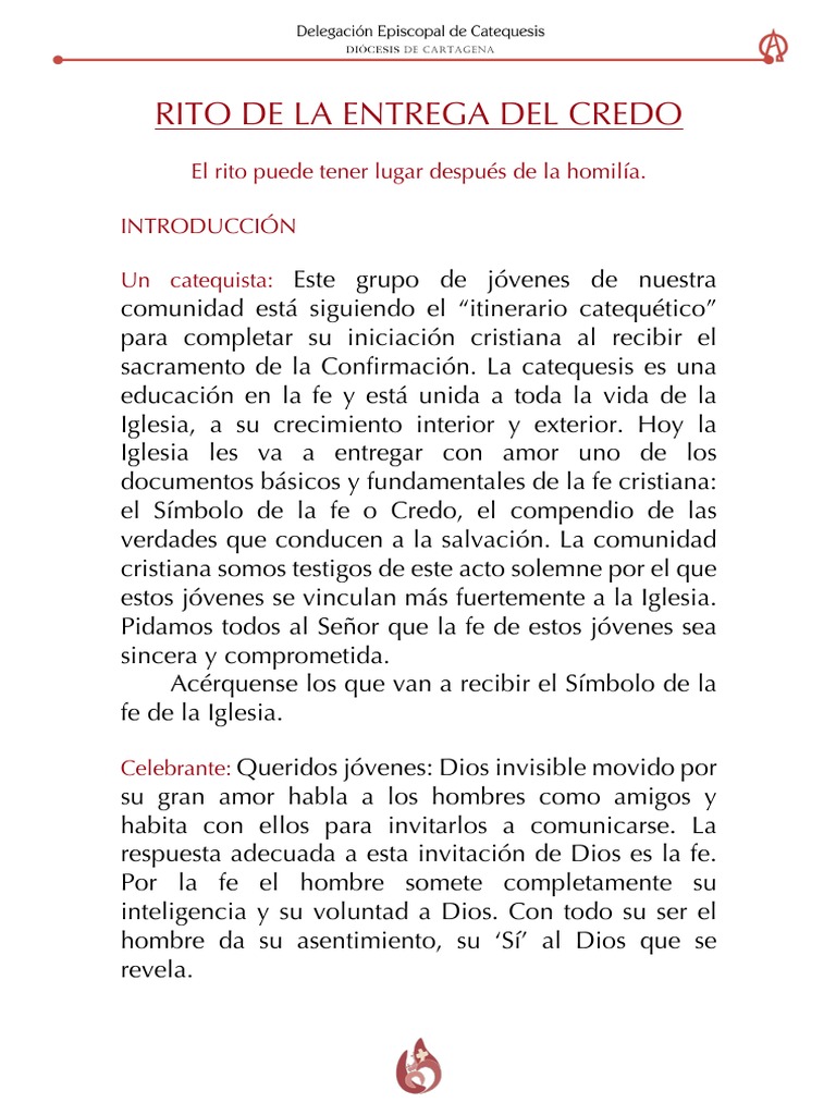 Rito de Entrega del Credo en la Iglesia | PDF | Fe | Confirmación