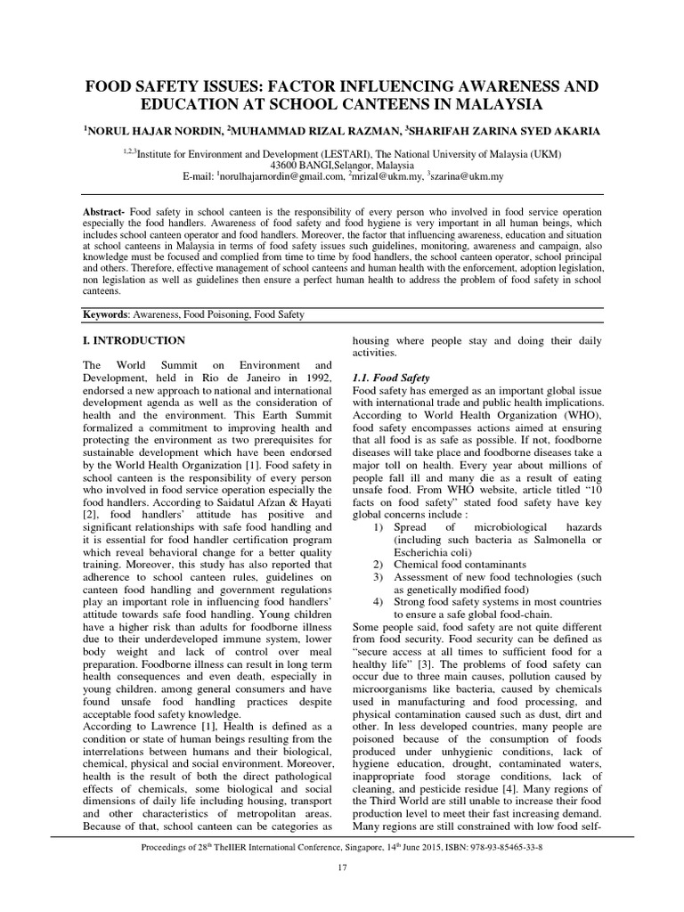 Food Safety Awareness in Malaysian Canteens | PDF | Wellness | Science ...