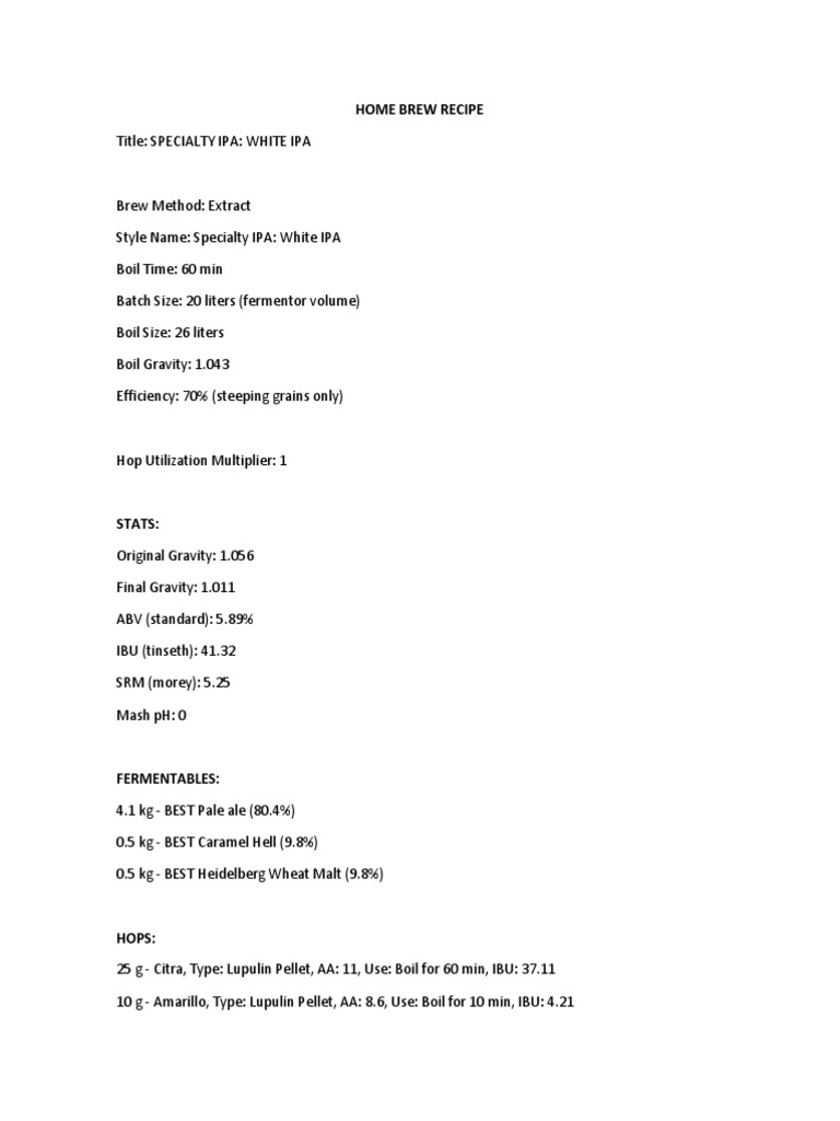 Home Brew Recipe PDF