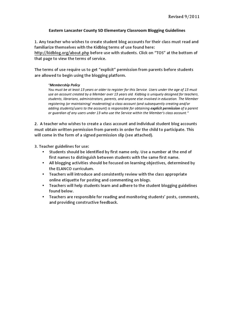Classroom Blogging Guidelines | PDF | Blog | Teachers