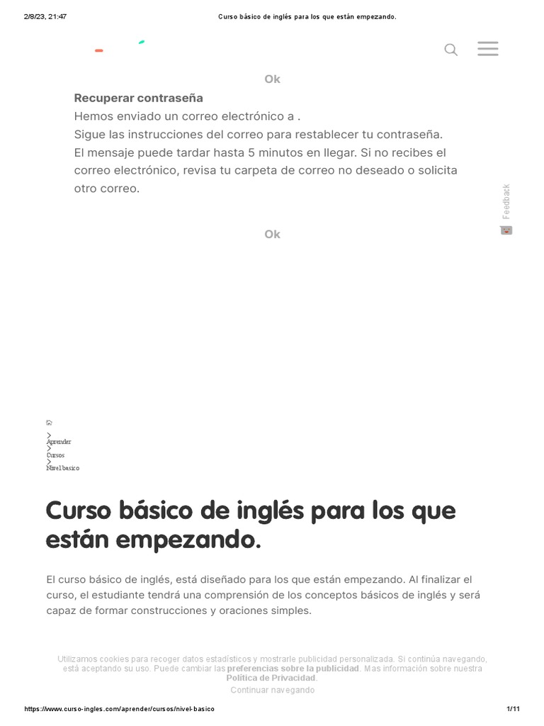 Curso Básico de Inglés para Principiantes | PDF | Cookie HTTP ...