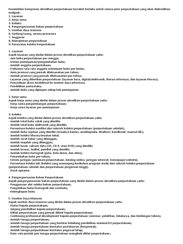 9 Komponen Akreditasi Perpustakaan Pdf