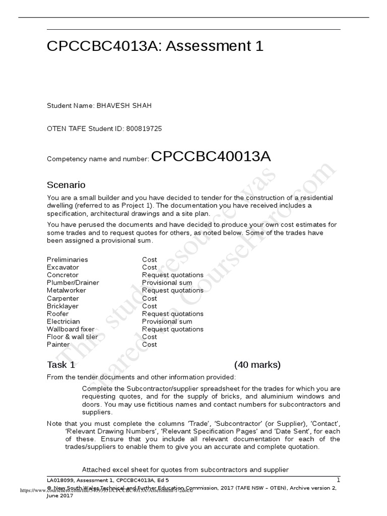 CPCCBC4013A Assessment 1 2 | PDF