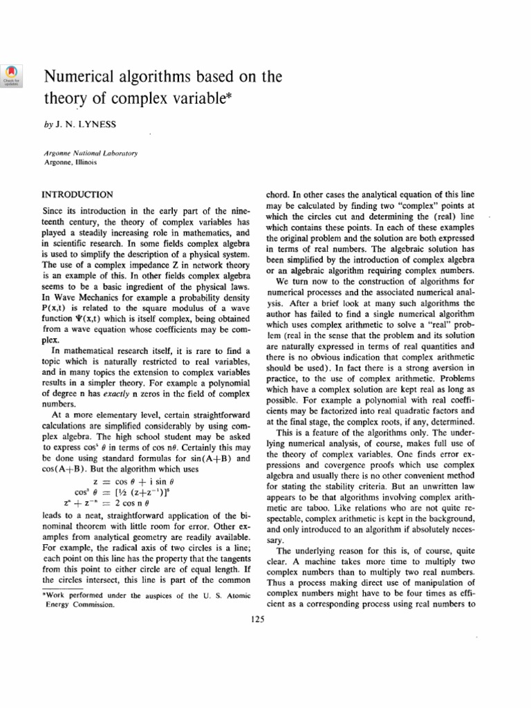 Numerical Algorithms Based On The Theory of Complex Variable | PDF