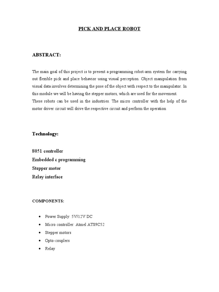 Pick and Place Robot | PDF | Technology & Engineering