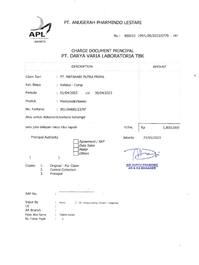 Nota Debet Pembayaran Obat Rp 1,8 Juta | PDF