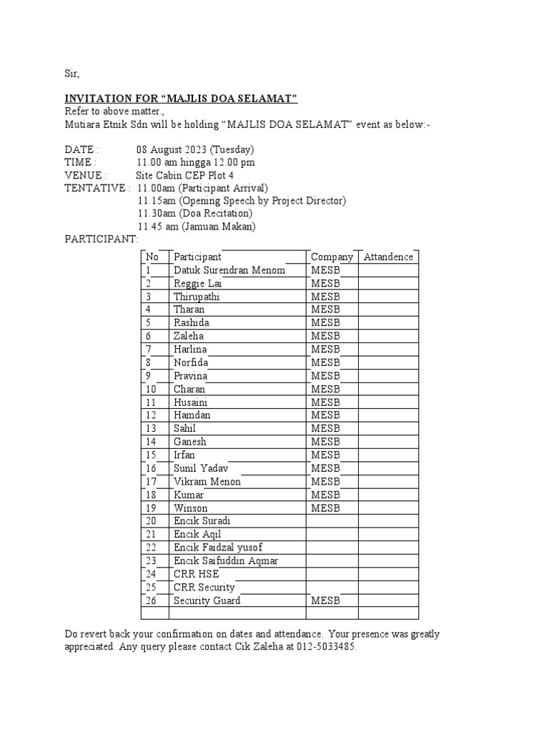 Majlis Doa Selamat Event Invitation | PDF