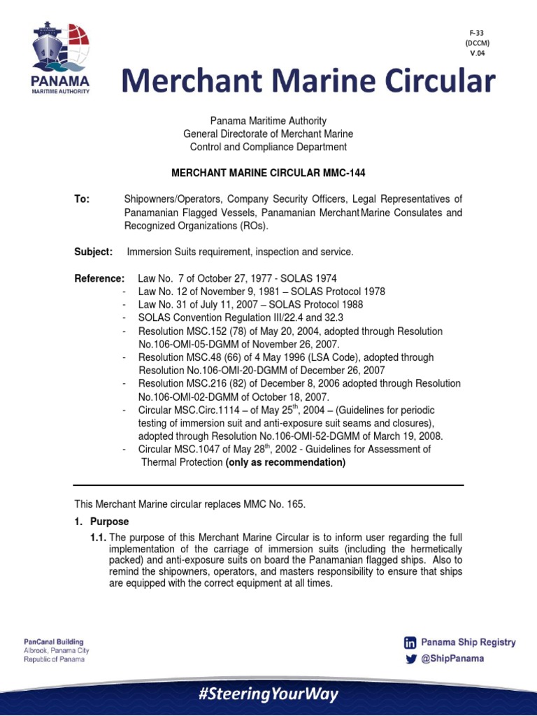 Immersion Suits Requirements for Ships | PDF | Ships | Manufactured Goods