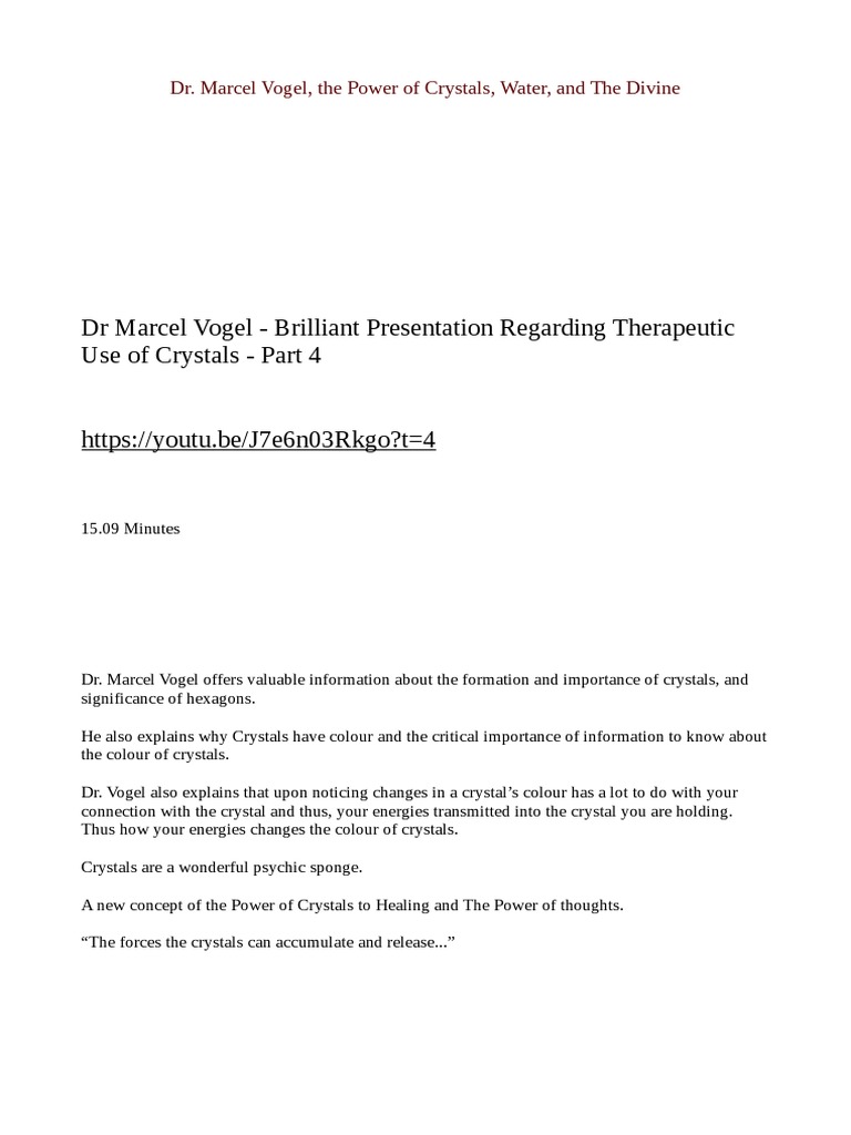 Dr Marcel Vogel The Power Of Crystals Water And The Divine Pdf