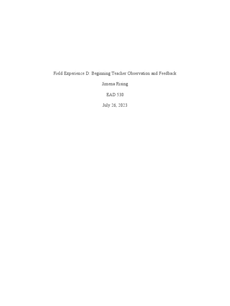 Field experience d beginning teacher observation and feedback pdf