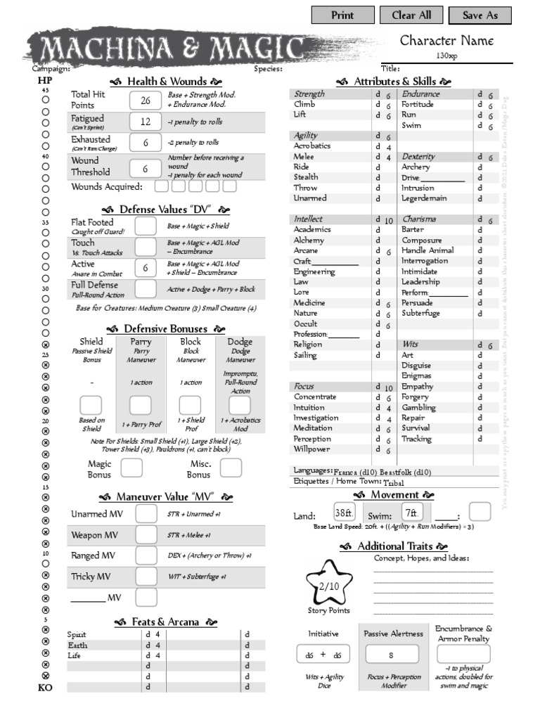 M&M Character Sheet | PDF