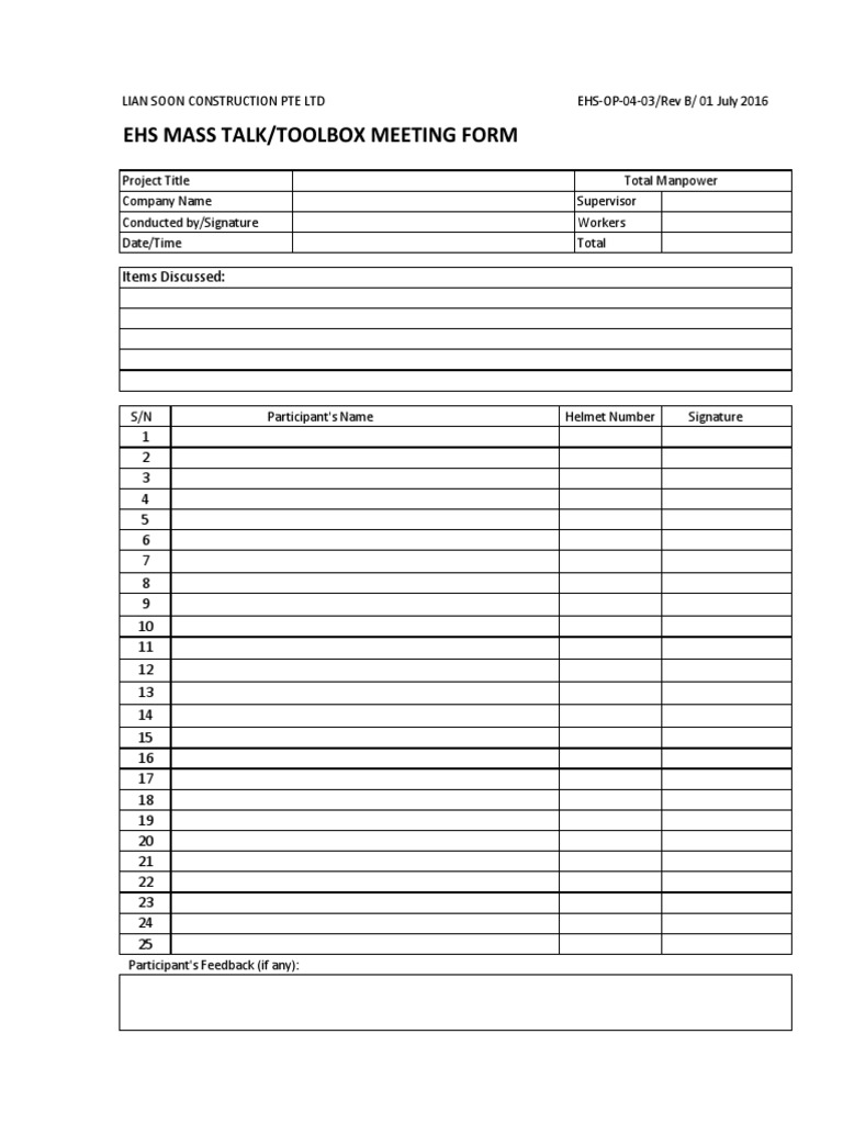 Toolbox form pdf