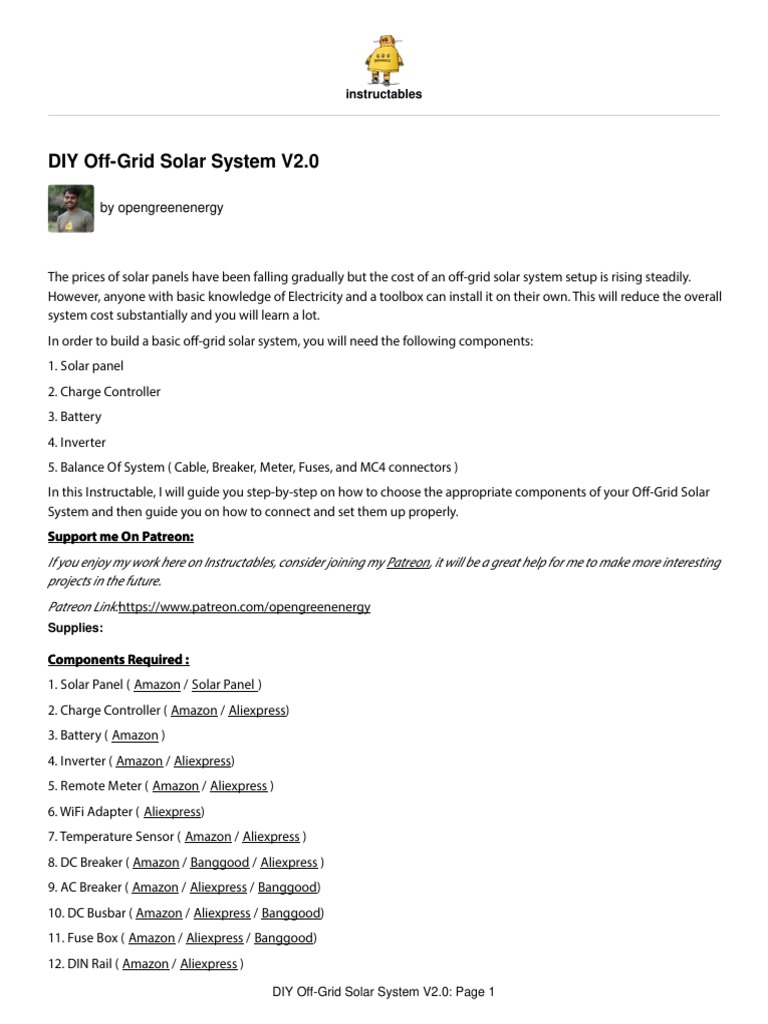 Picture of DIY Off Grid Solar System V20 | PDF | Technology & Engineering