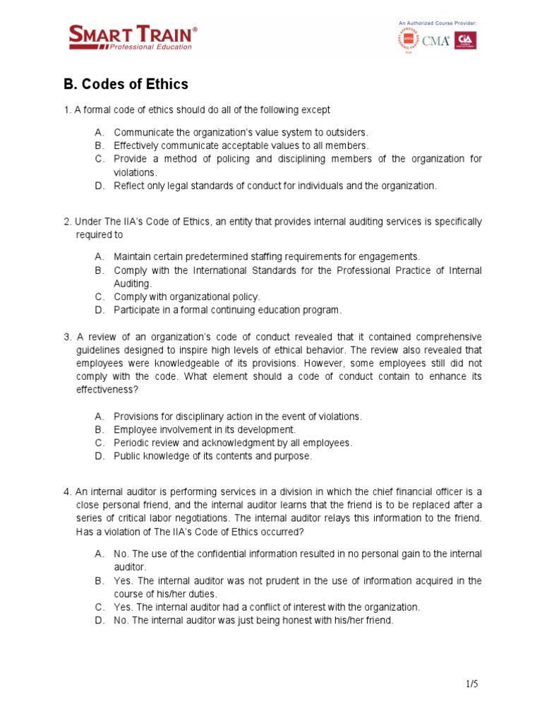 CIA Challenge Exam Section1B COC | PDF | Internal Audit | Audit