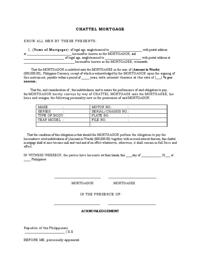 Chattel Mortgage PDF Mortgage Law Natural Resources Law