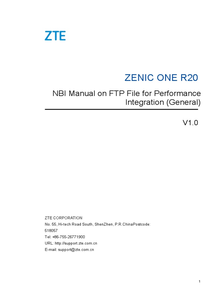 ZENIC ONE R20 NBI Manual On FTP File For Performance Integration ...