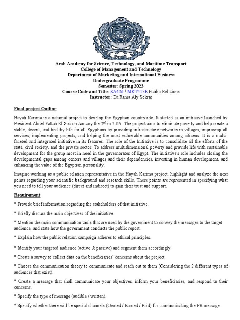 Final PR Project Outline Spring 2023 | PDF