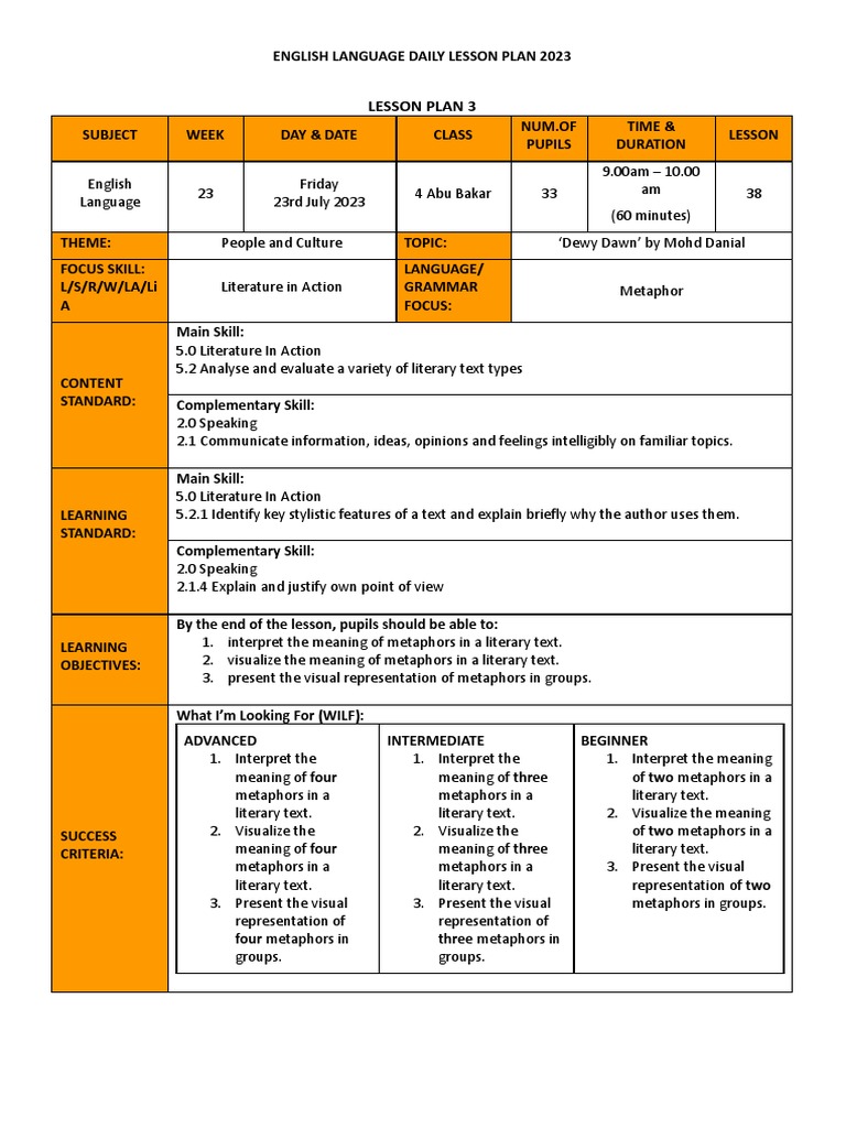 Lesson Plan Poetry 3 | PDF