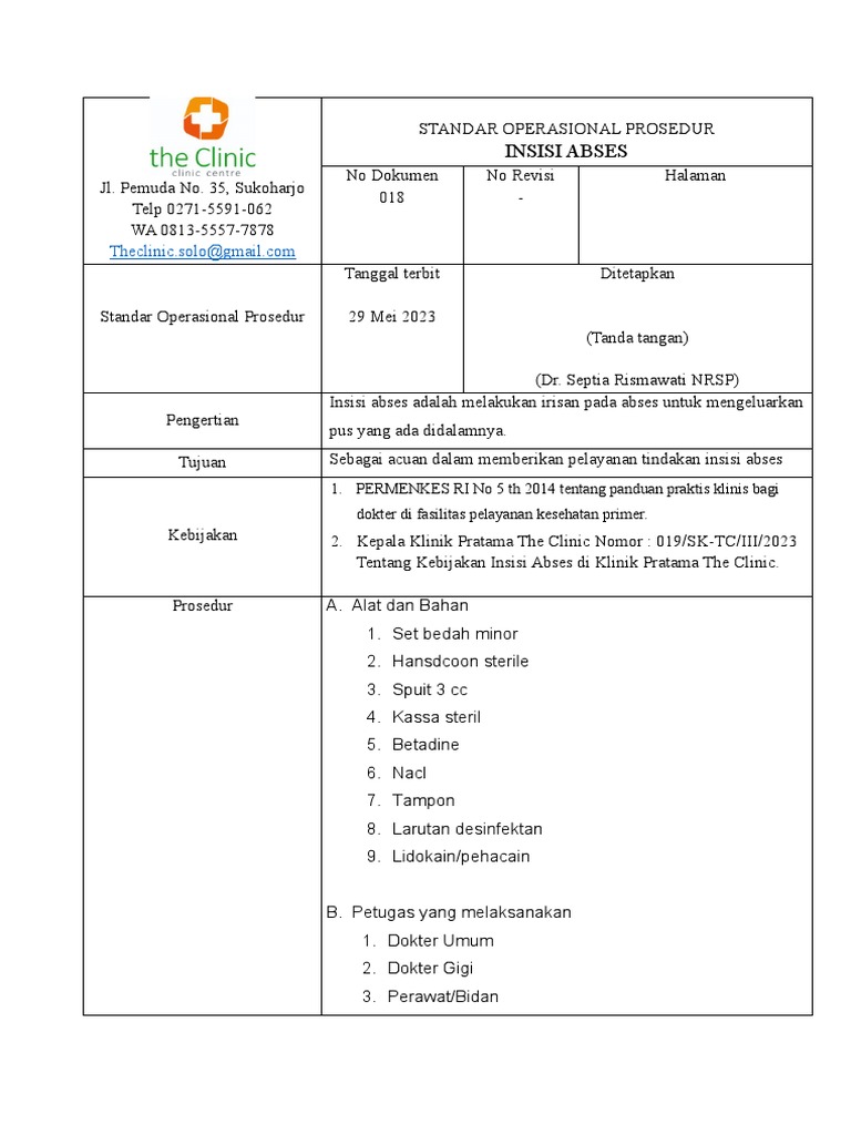 SOP Insisi Abses di Klinik Pratama | PDF