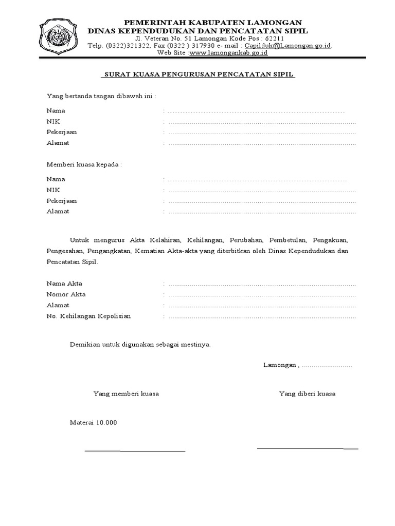 Surat Kuasa (Akta Kematian) | PDF