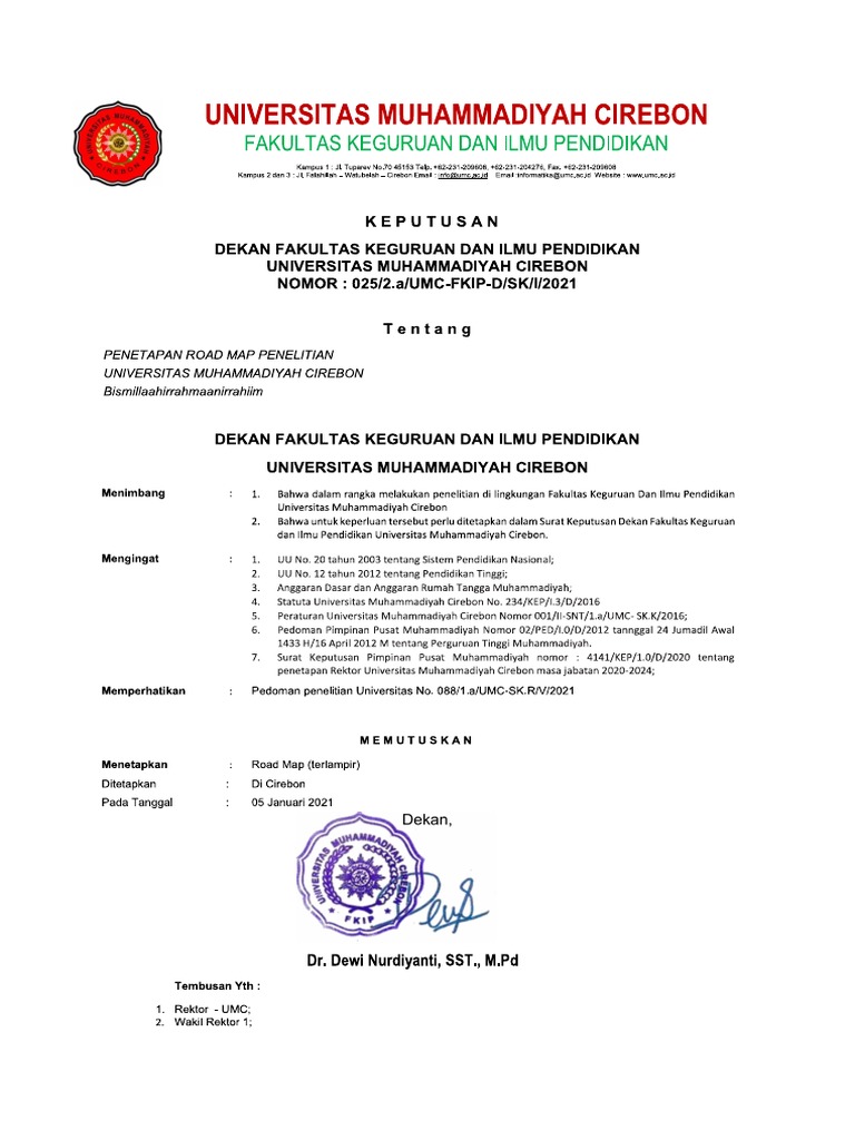 SK Penetapan Road Map Prodi PGSD 2021-2024 | PDF