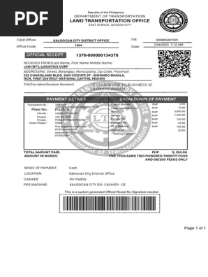 OFFICIAL RECEIPT 