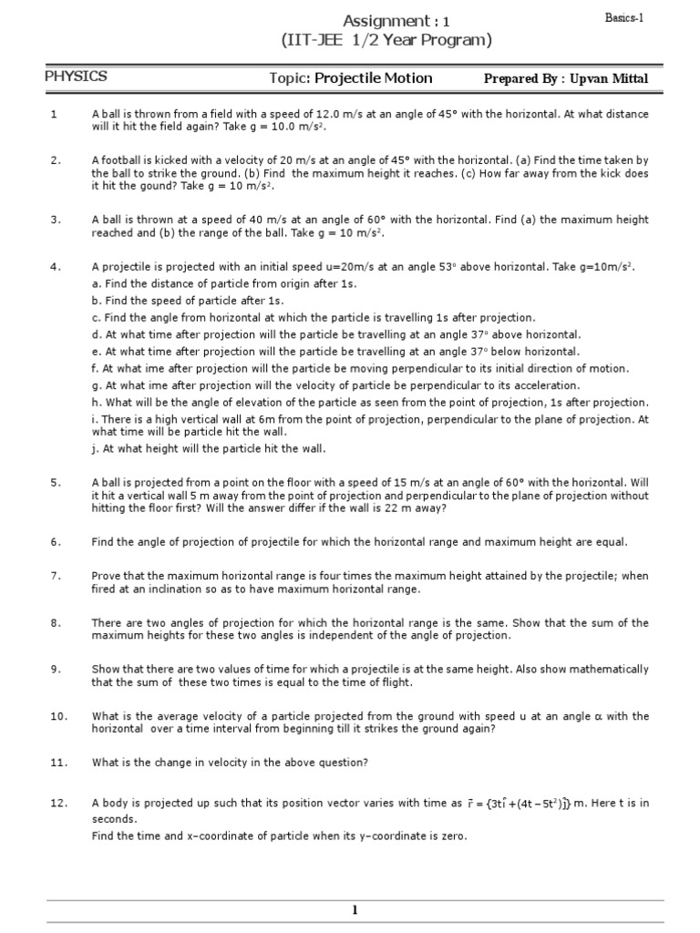 2. Projectile Motion Assignments New PDF