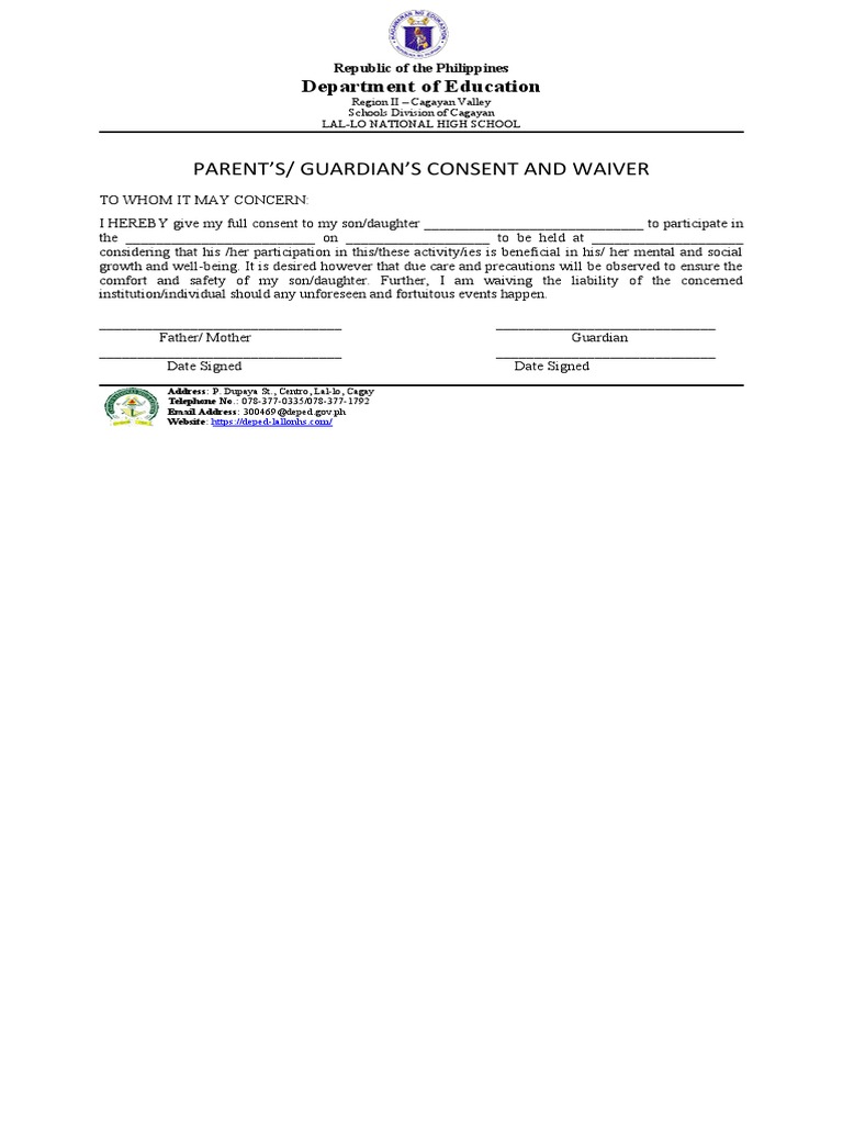 Parental Consent and Waiver Form | PDF
