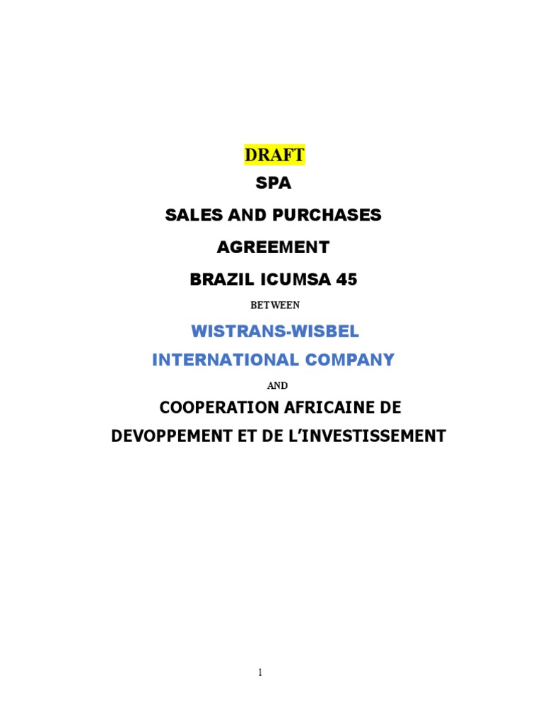 Draft Spa Brazilan White Sugar Icumsa 45 100 000 MT x12 To Cadi | PDF