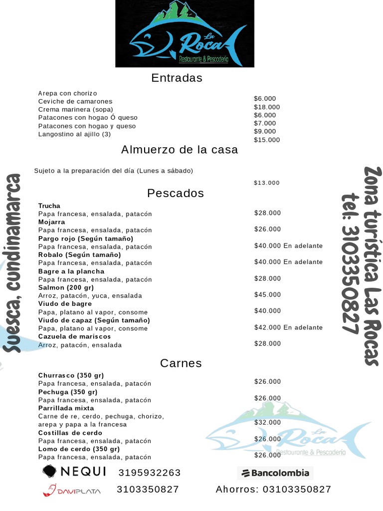 Menú del Restaurante La Roca | PDF
