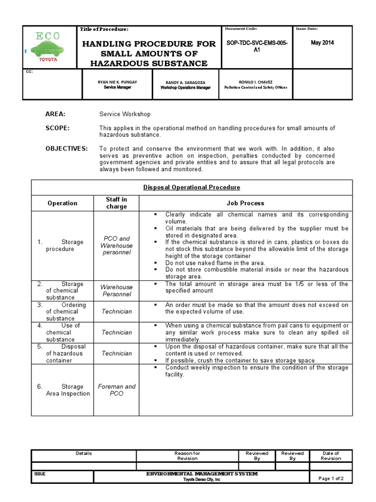 3.2e Handling Procedure For Small Amounts of Hazardous Substance PDF