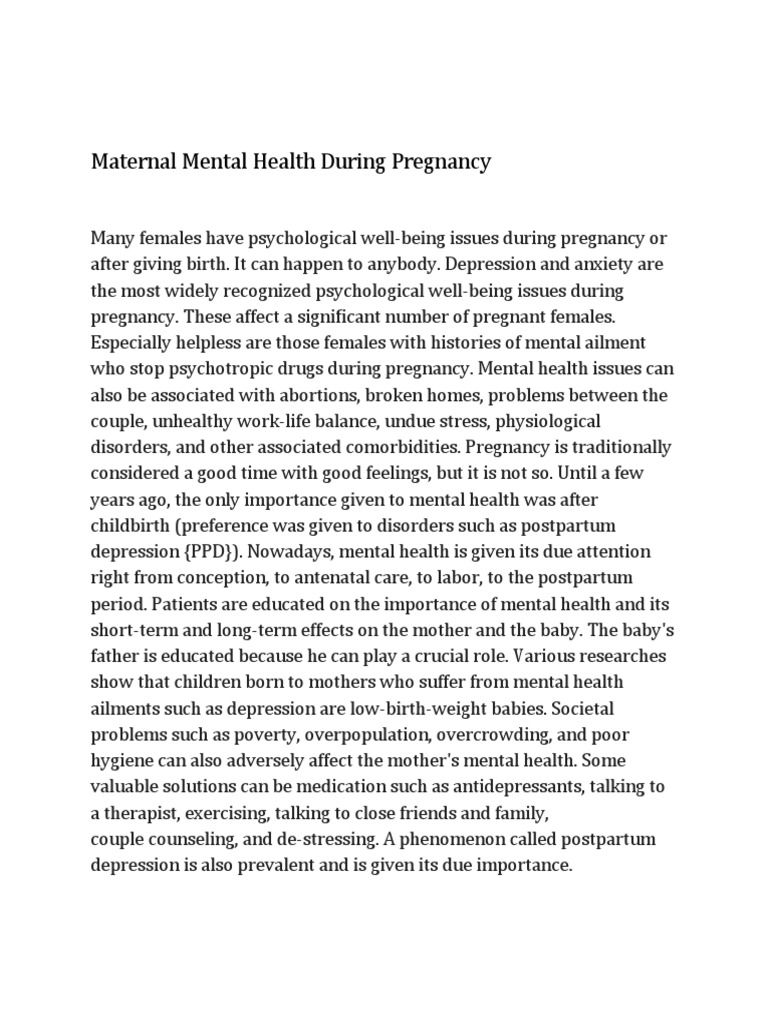 Maternal Mental Health During Pregnancy Pdf