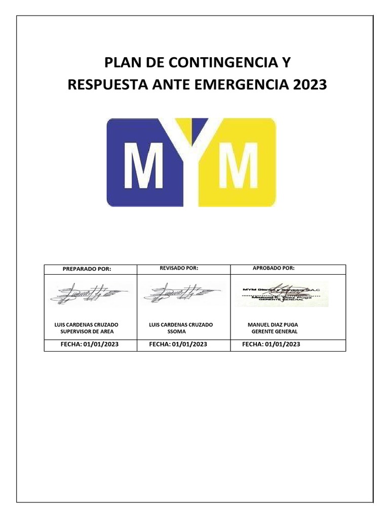 Plan de Contingencia y Respuesta 2023 | PDF | Primeros auxilios ...