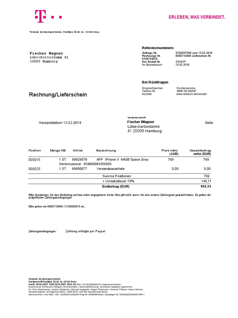 Telekom Invoice for iPhone X Purchase | PDF