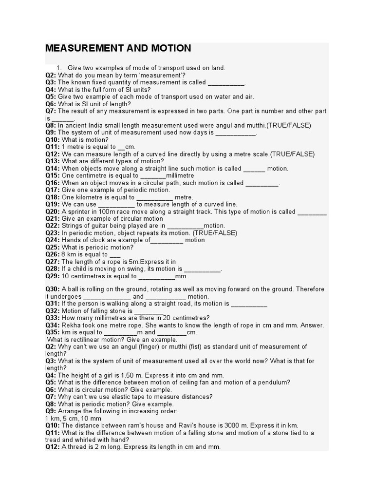 Measurement and motion class 6 pdf