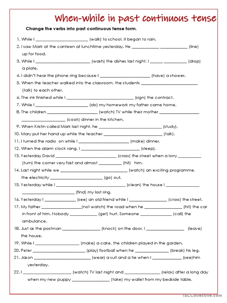 Past Continuous Tense Exercises | PDF