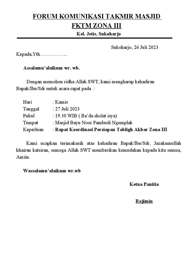Surat Undangan Rapat | PDF