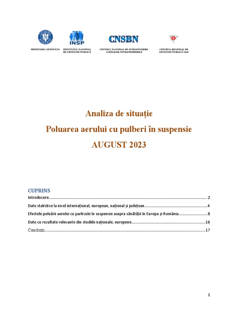 2023 Analiza de Situatie Poluare Aer - Final | PDF