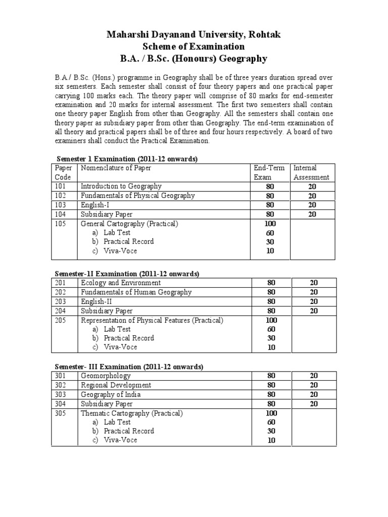Scheme and Syllabi BA, BSC (Honours) Geog. PDF Geography