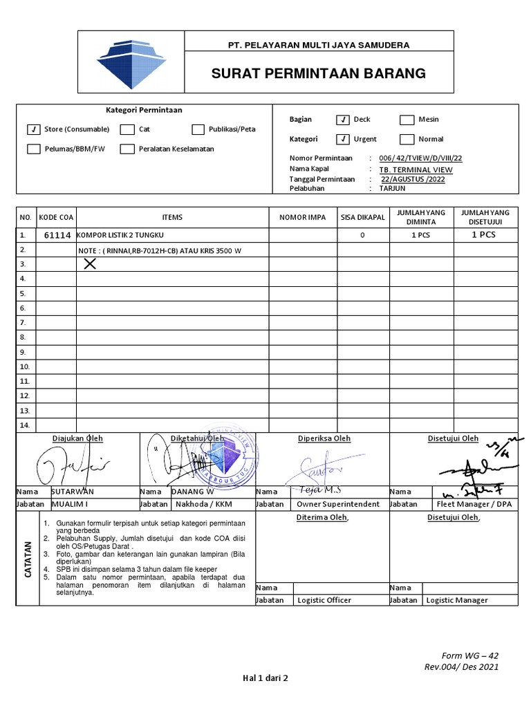 Surat Permintaan dan Laporan Kerusakan Kapal | PDF