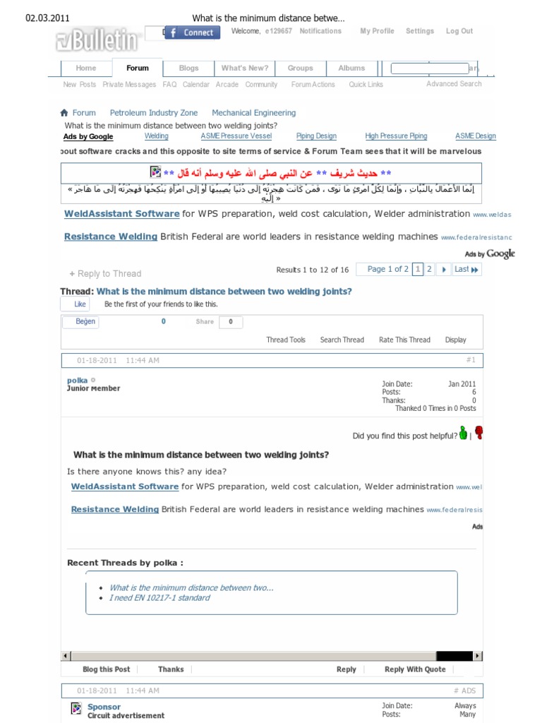 test calculation b31.3 pressure Minimum Joints Distance is Welding the Between Two What