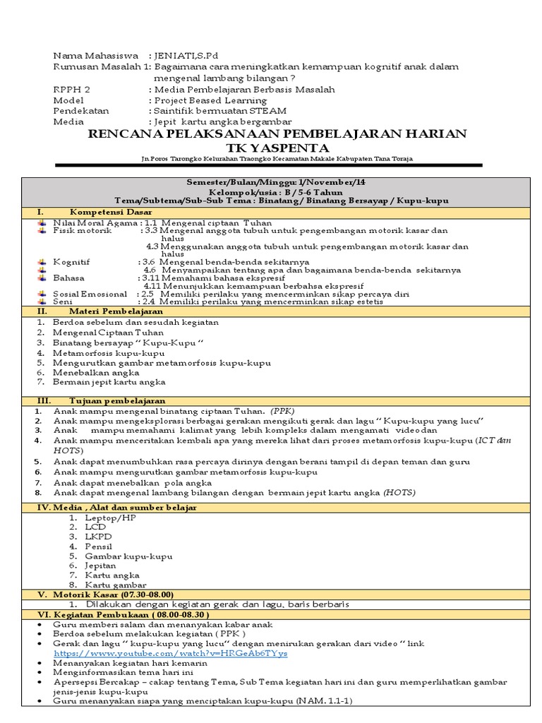 RPPH Kegiatan Pembelajaran Kupu-Kupu | PDF | Sains & Matematika
