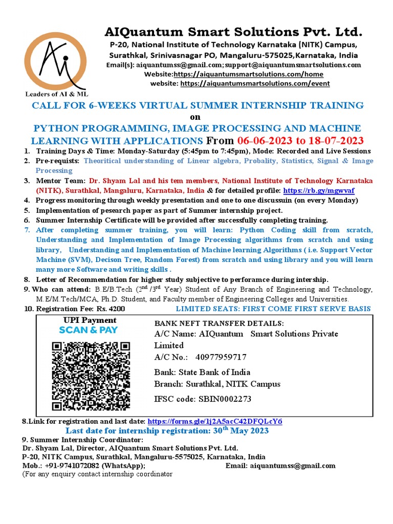 Summer Internship in Python & ML | PDF | Applied Mathematics | Computer ...