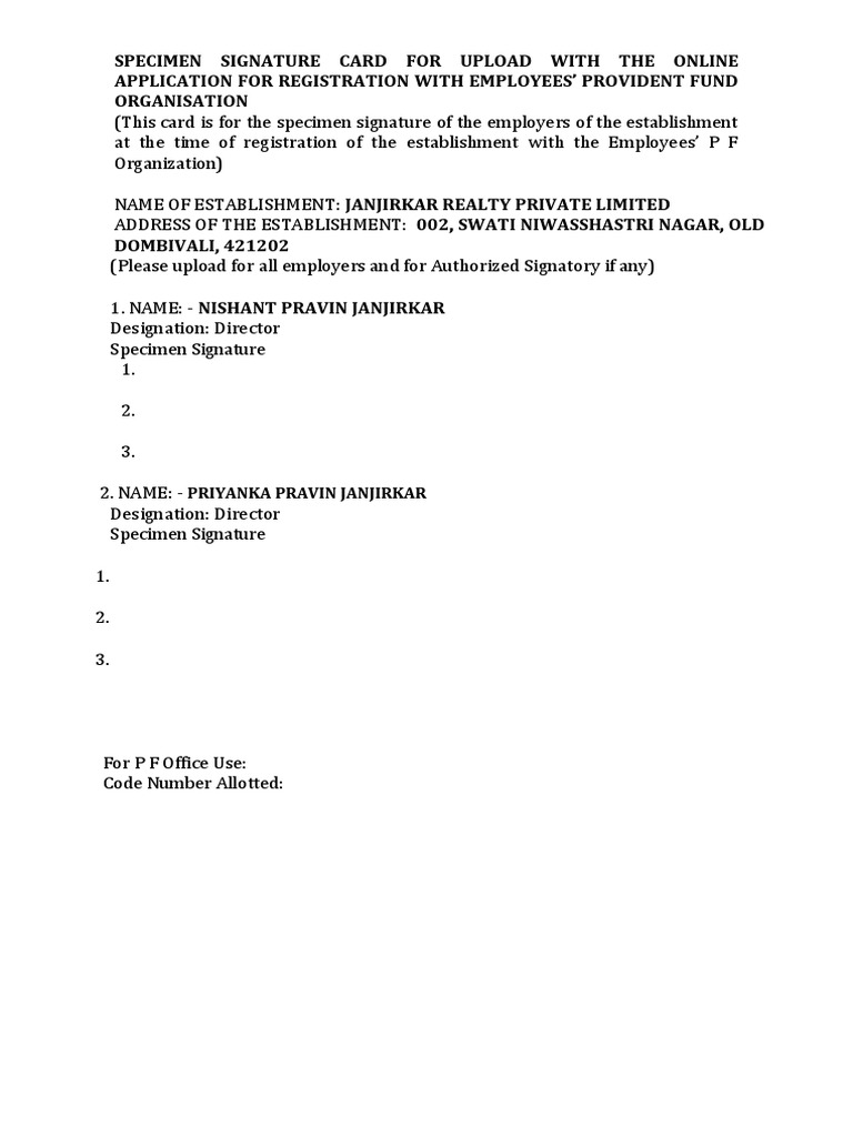 Specimen Signature | PDF