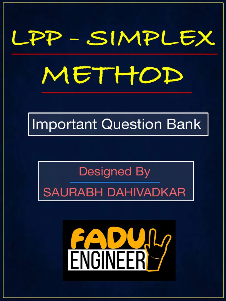 LPP Simplex Method Question Bank | PDF