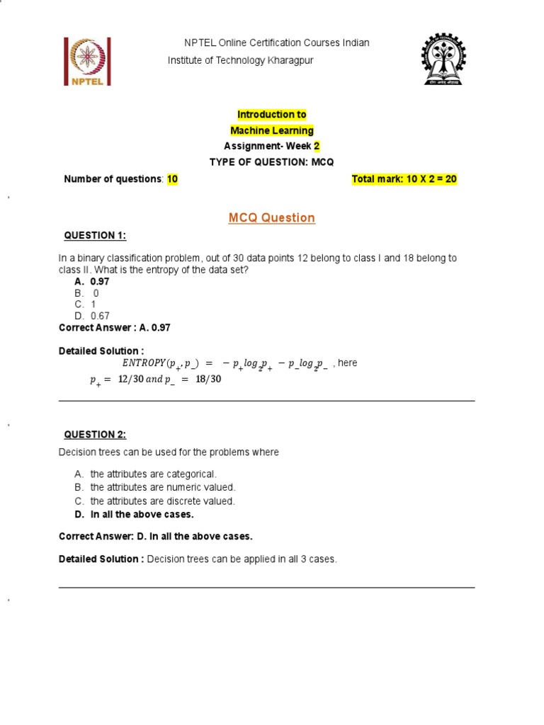 Week 2 Machine Learning MCQs | PDF | Teaching Methods & Materials