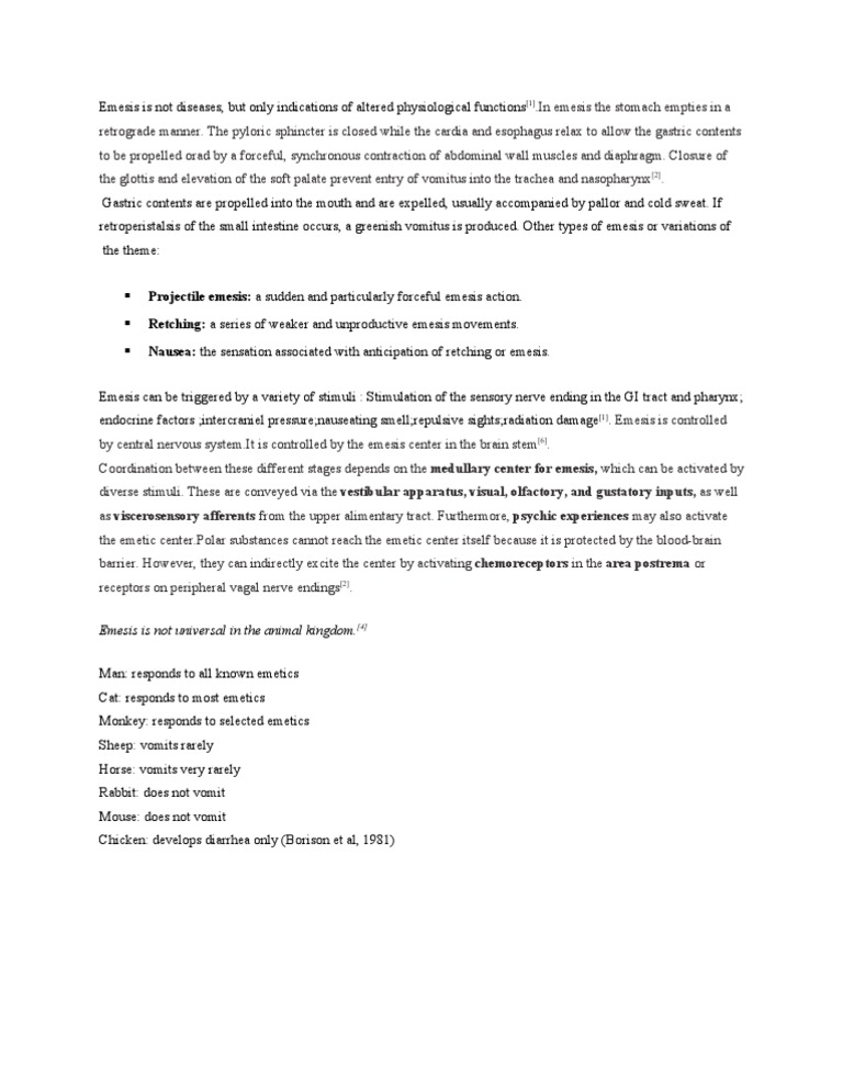 Understanding Emesis: Mechanisms and Variations | PDF | Wellness