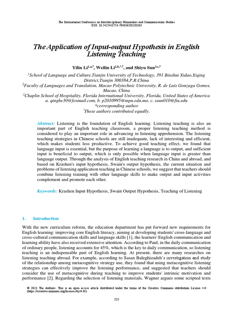The application of input output hypothesis in engl pdf second