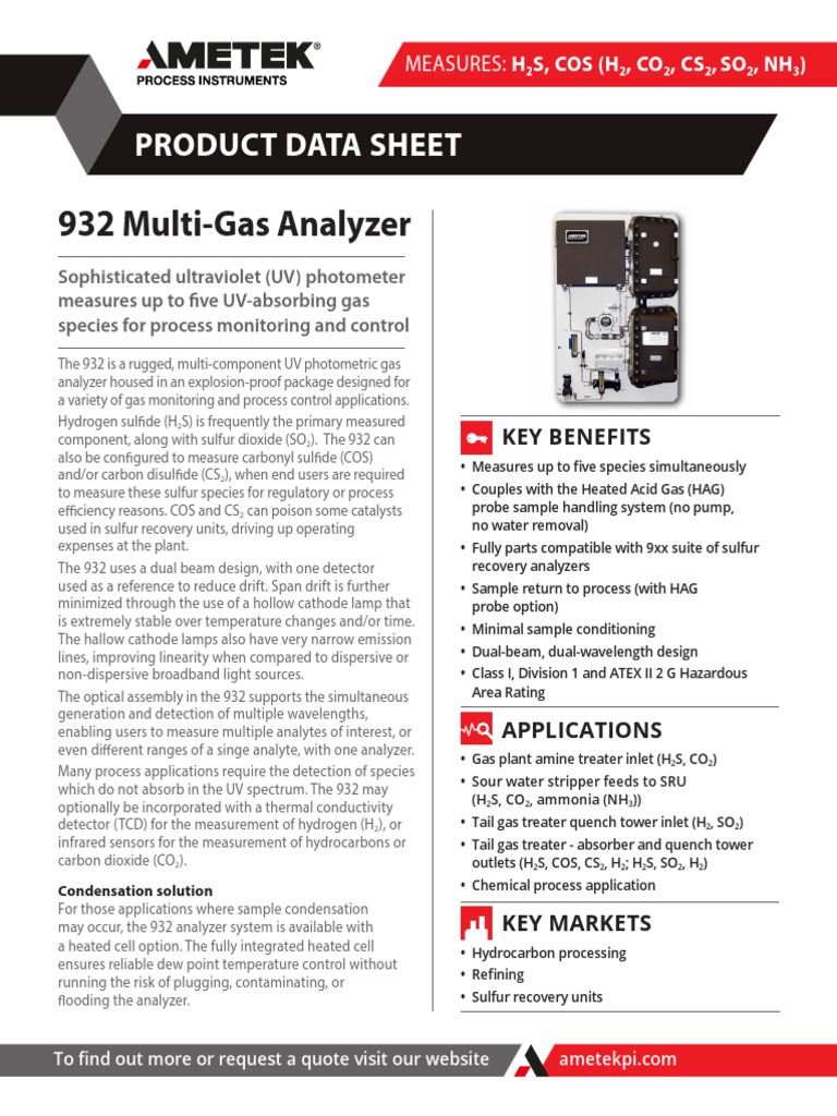 932 H2S Analyzer PDF Carbon Dioxide Ultraviolet