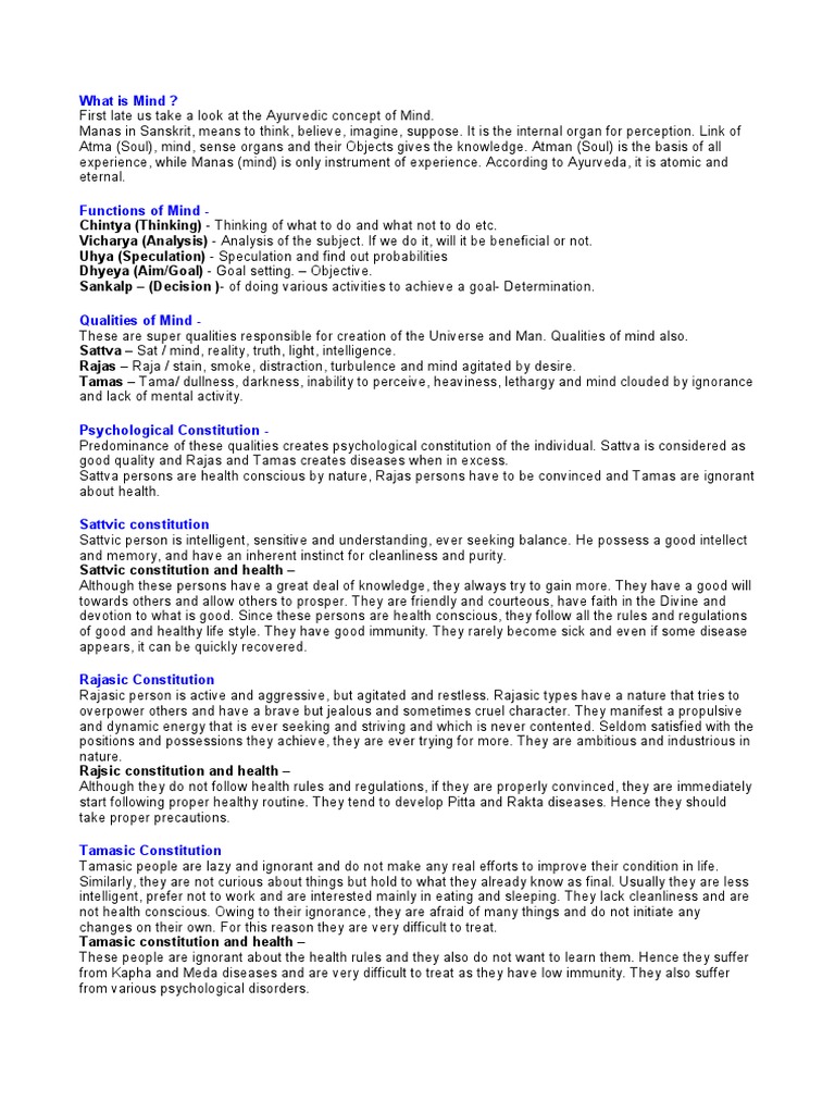 Ayurveda Mental Constitution Pdf